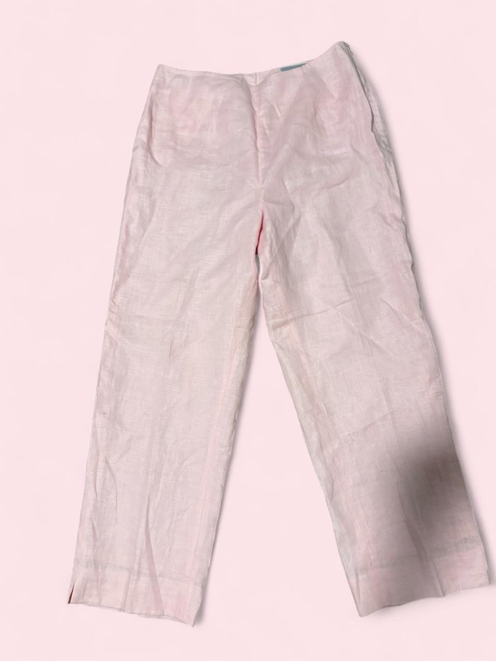 Baby pink vintage 100% linen crop ankle pants excellent condition med